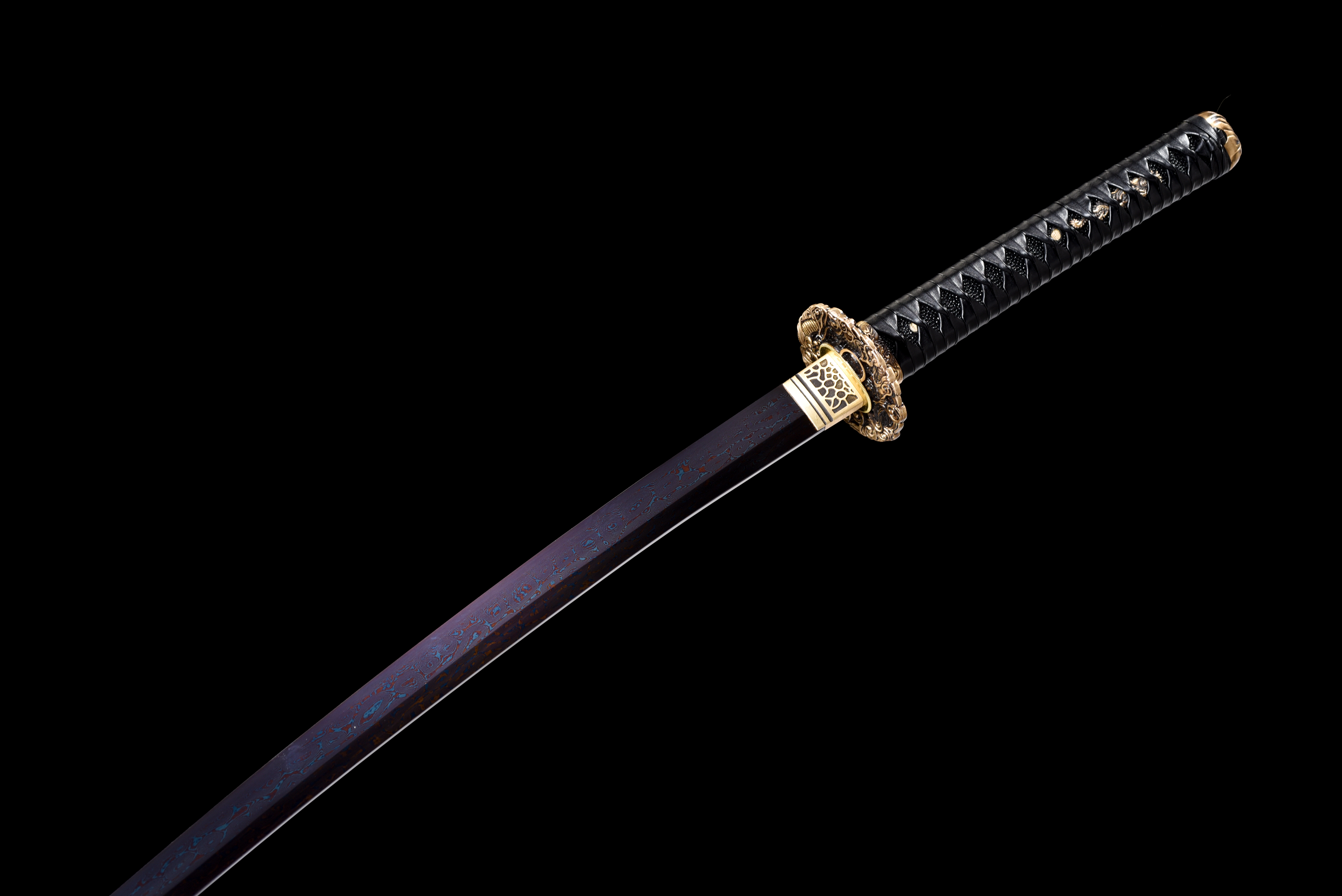 Dragon Katana – Blue Baked Damascus Steel, Full Tang