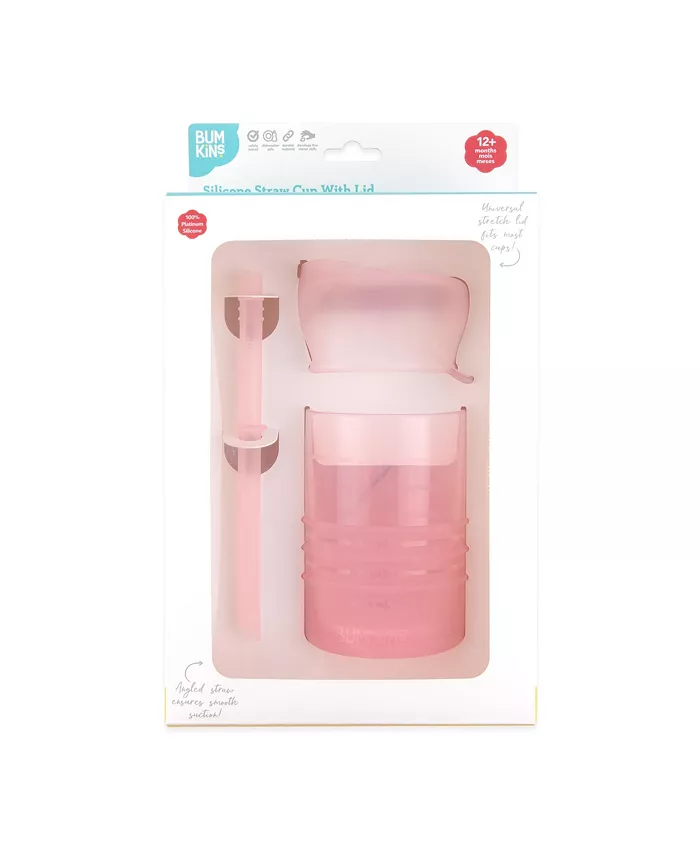 Bumkins Baby Boys and Girls Spill-Resistant Silicone Cup, Straw and Lid Set