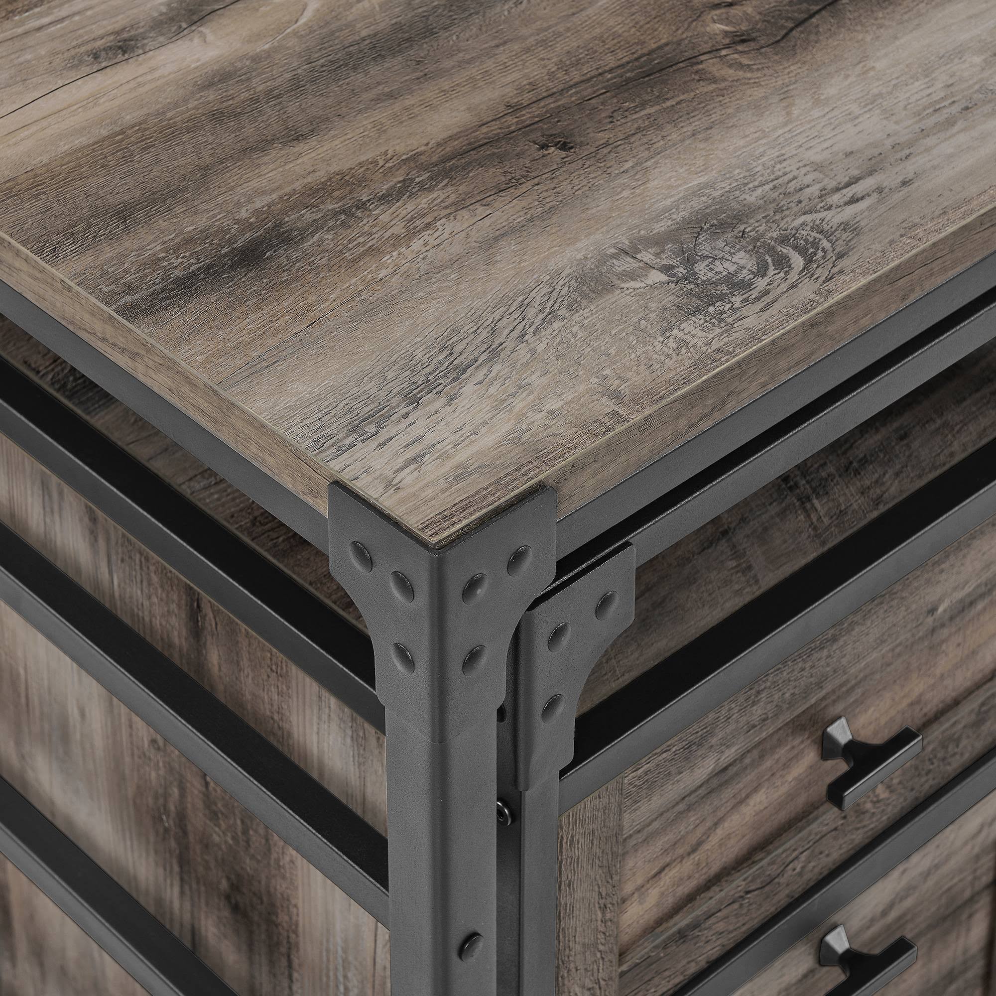 Halverson Angle Iron Writing Desk with 2 Drawer Filing Cabinet Gray Wash - Saracina Home