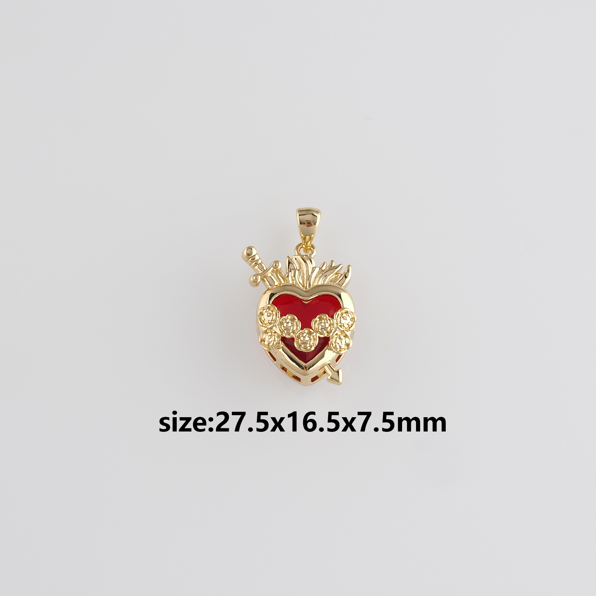 18K Gold Filled Heart Arrow Pendant,CZ Micro Pave Heart Charm Earrings Necklace for DIY Jewelry Making Supply