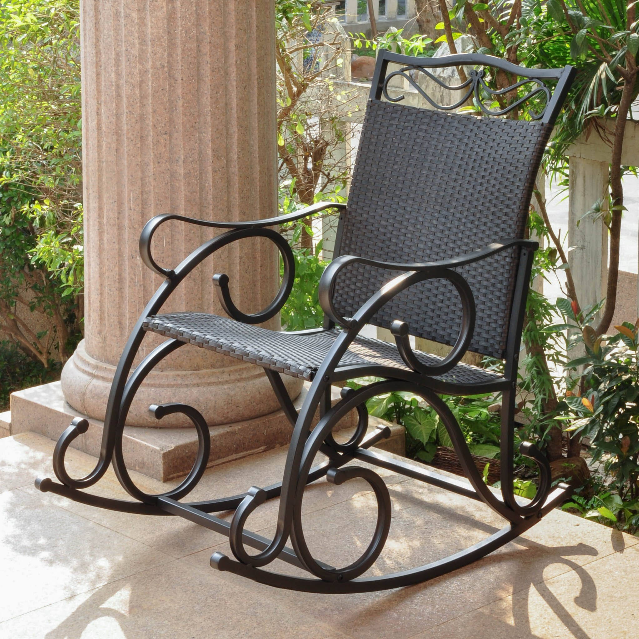 International Caravan Valencia Resin Wicker Steel Rocking Chair - Antique Brown