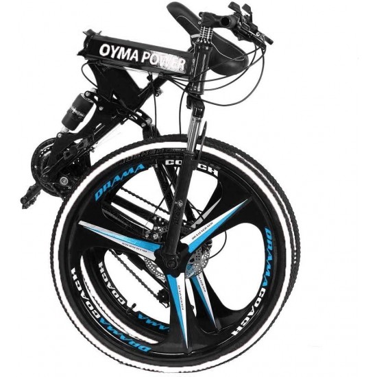 Folding Mountain Bike, 26-inch Outdoor Sports High Carbon Steel MTB Bicycle, Aluminum Wheel Rim, 21-Speed Rear Derailleur, Suitable for Men and Women Cycling Enthusiasts