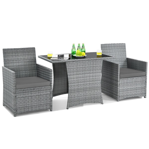 Costway 3PCS Patio Rattan Furniture Set Cushioned Sofa Armrest Garden