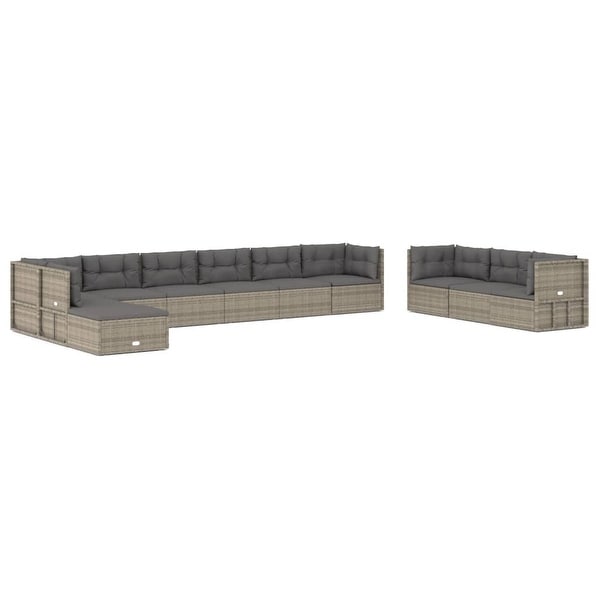 vidaXL 9 Piece Patio Lounge Set with Cushions Gray Poly Rattan