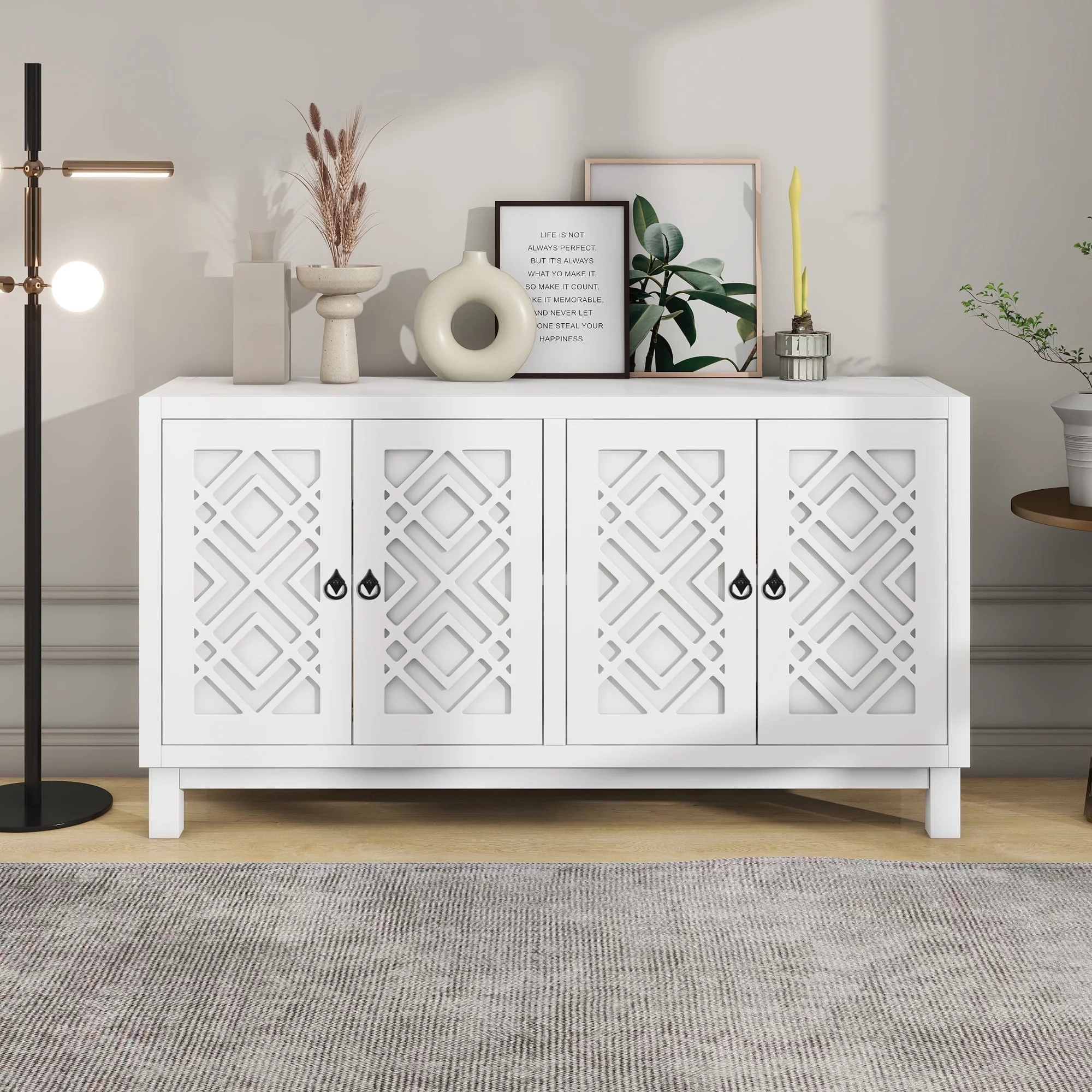 2-Door Storage Cabinet, Buffet Sideboard, Buffet Cabinet, Sideboard Cabinet with Metal Legs and Adjustable Shelves, Multifunctional Cabinet Furniture for Dining Room Living Room Entryway, White