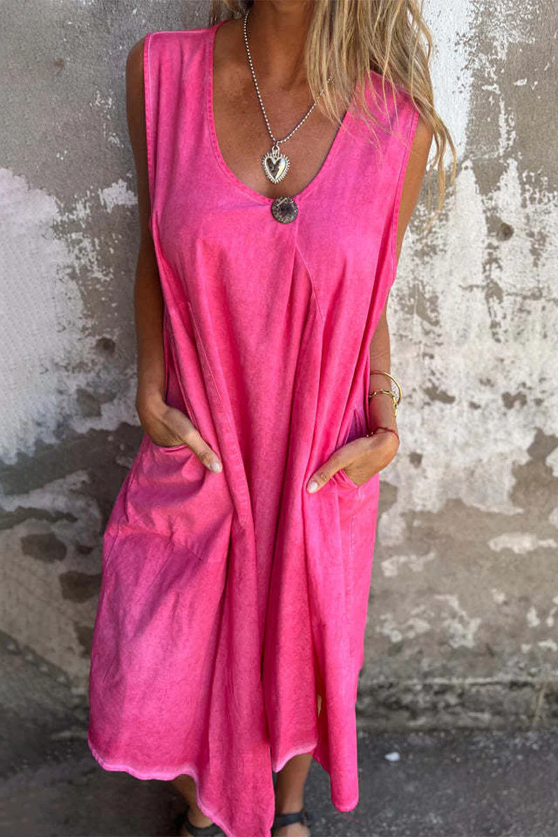 Long Sleeveless Pocket Button Maxi DressClistos