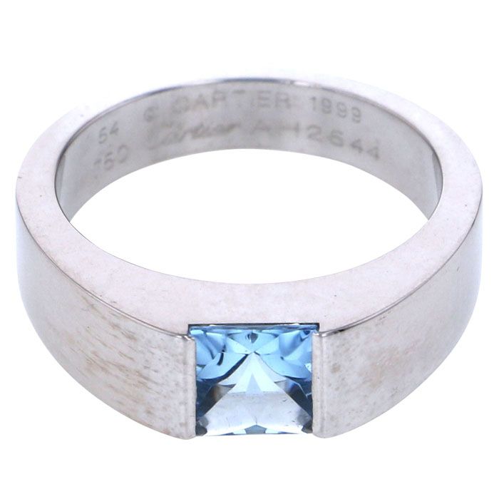 Cartier Tank Ring K18WG White Gold Ring Aquamarine