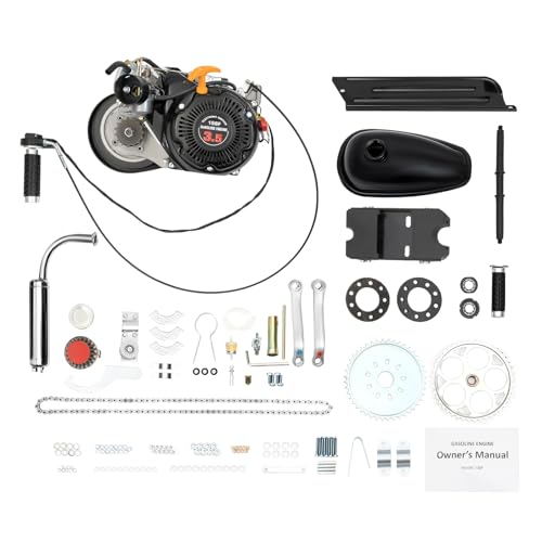 4-Stroke Bicycle Motor Kit, 100CC Bike Motorized Kits, 3600rpm Single Cylinder Air-Cooling CDI Ignition 3.5HP DIY Gas Engine Full Set 44 Teeth 2L Fuel Tank 2000w/h Power OHV Motor-Conversion
