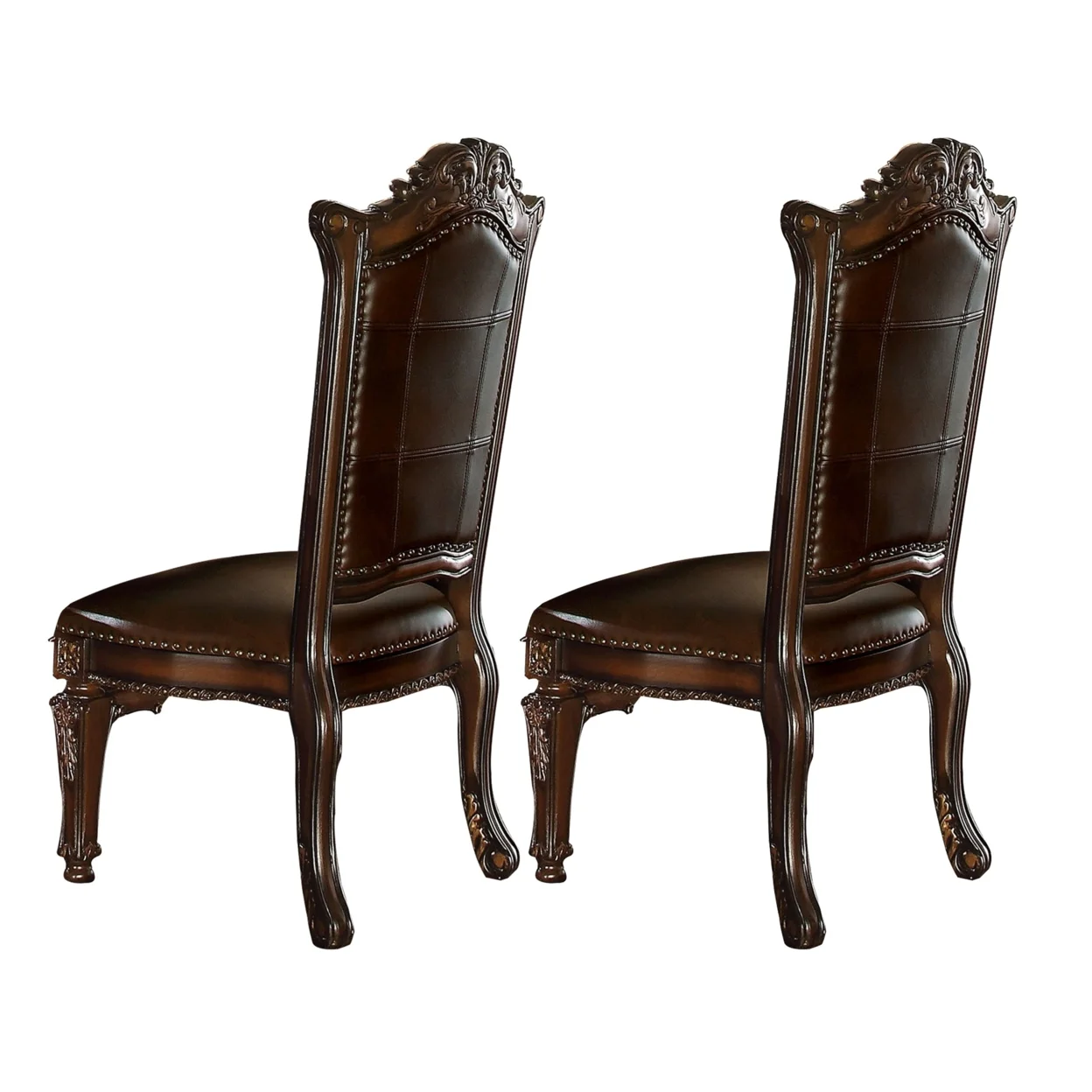 27 Inch Dining Side Chair Vegan Faux Leather Set of 2 Brown- Saltoro Sherpi