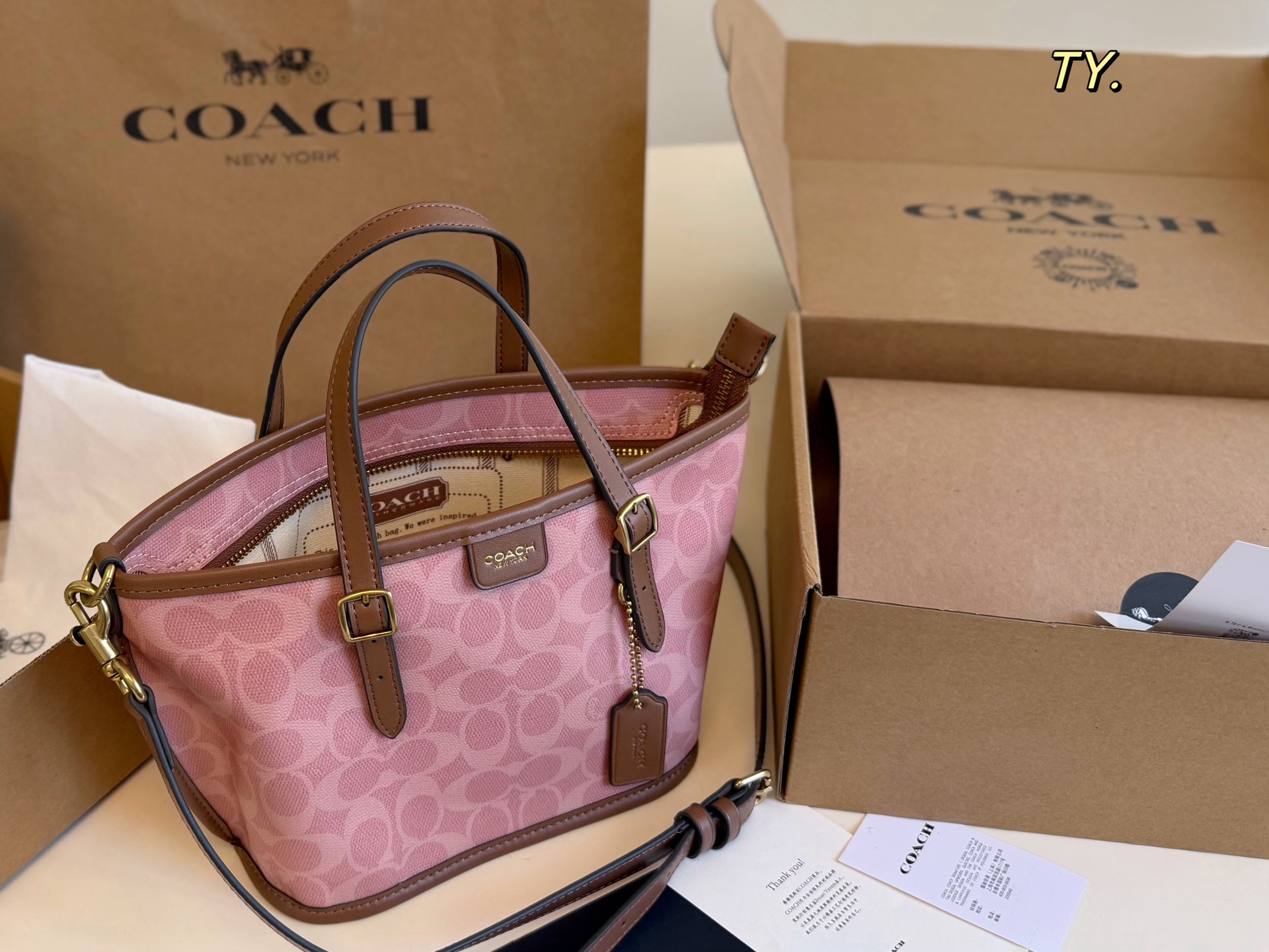 COACH New Taxi Cherry Blossom Pink Tote Bag - cnluxepick