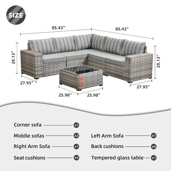 OVIOS Patio Wicker Furniture Wide Arm 6piece Set with Table