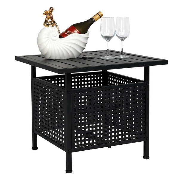 Patio 22 in. Black Wrought Iron Table with Umbrella Hole