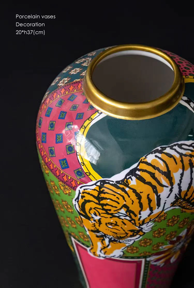 DC048 - Home Lucky colored hand-painted tiger vase entrance exotic flower pot household decoration vase