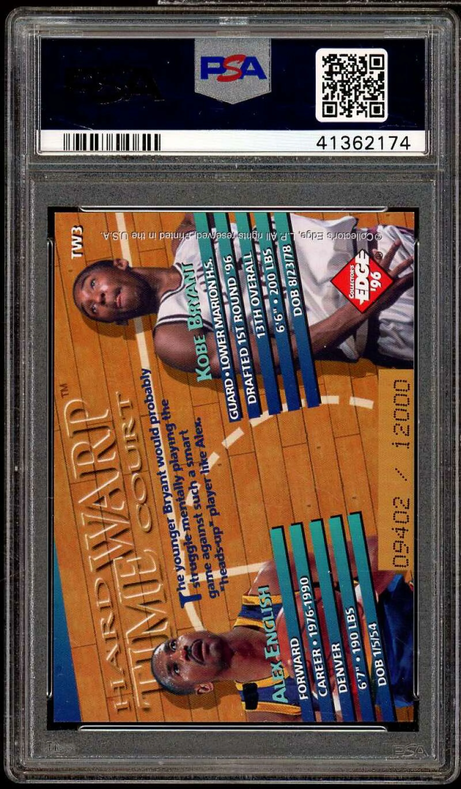 Kobe Bryant Rookie Card 1996 Collector's Edge Time Warp #TW3 PSA 10