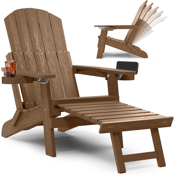 CHERIE Folding Adirondack Chair with Ottoman,and 2 CupHolders