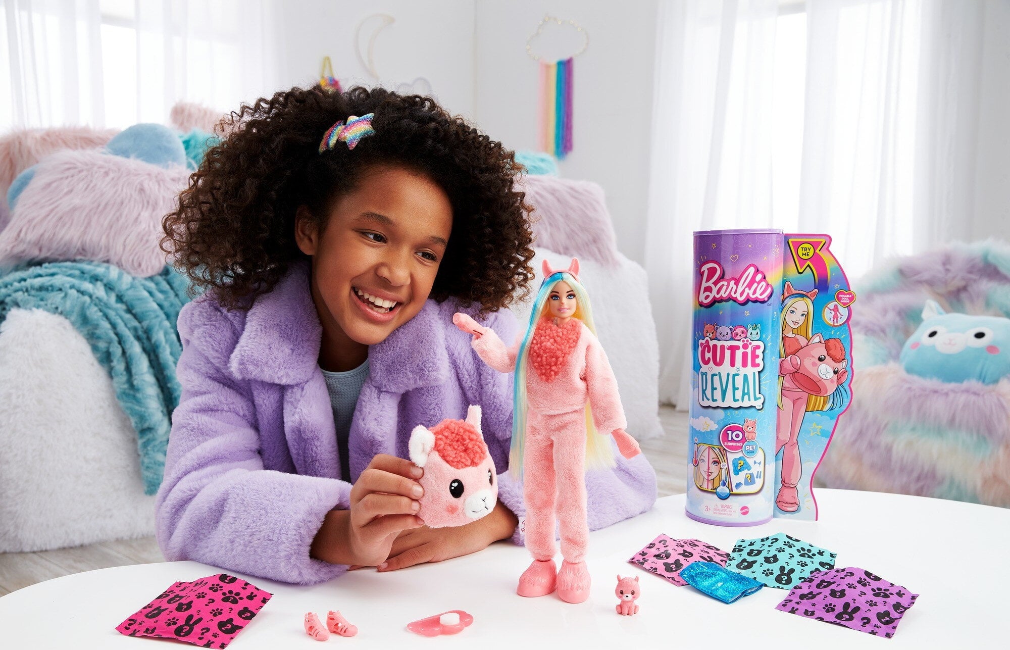 Barbie Cutie Reveal Fantasy Series Fashion Doll with Llama Plush Costume, Mini Pet and Accessories