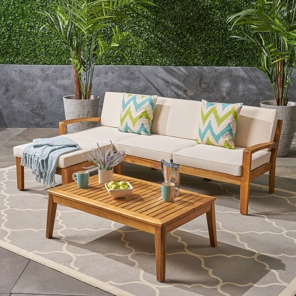 5Piece Acacia Wood Outdoor Sofa Set,Patio Furniture Conversation Sofa Set with WaterResistant Cushions and Coffee Table