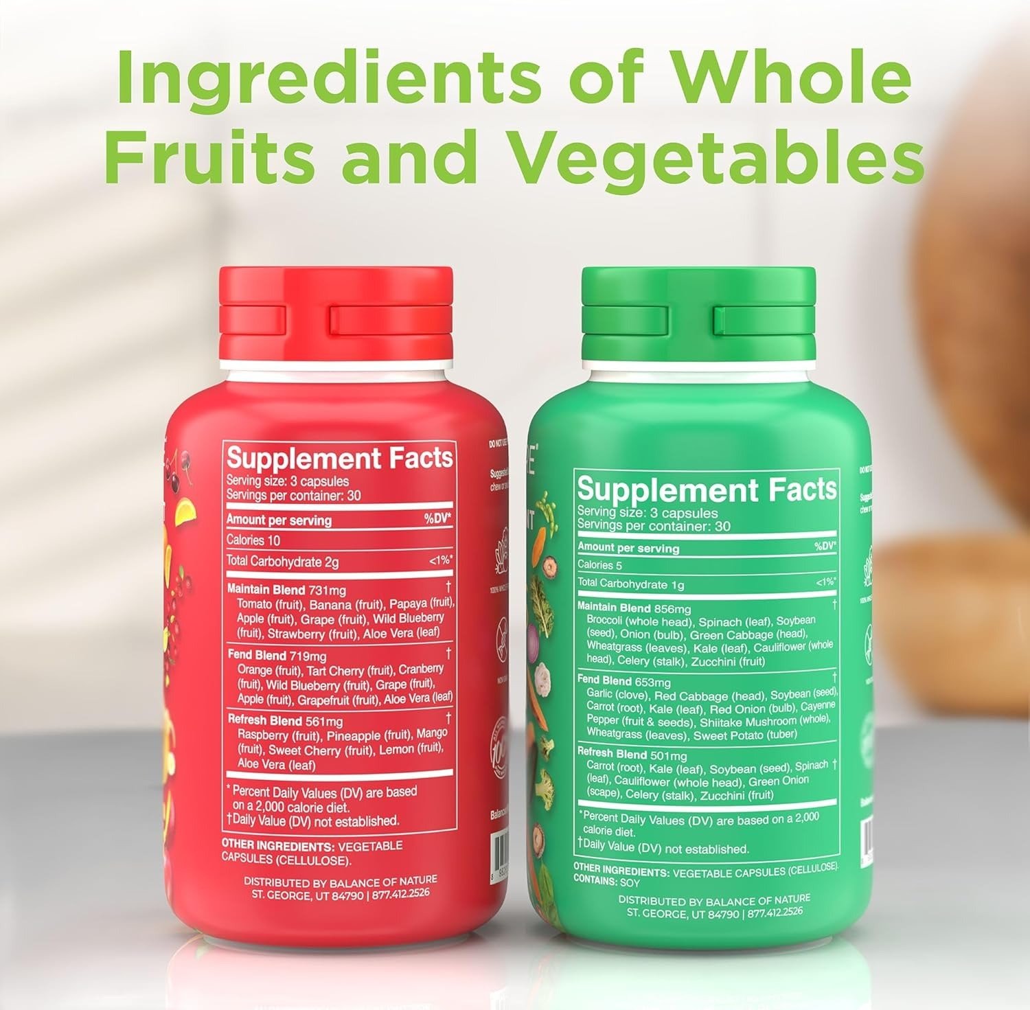 balance-of-nature-Fruit and Vegetable Supplements – 90 Fruits and 90 Veggies Capsules (3-Sets) – Green and Red Superfood, Better Than Multivitamins, No Fillers/Extracts, 100% Natural Whole Food