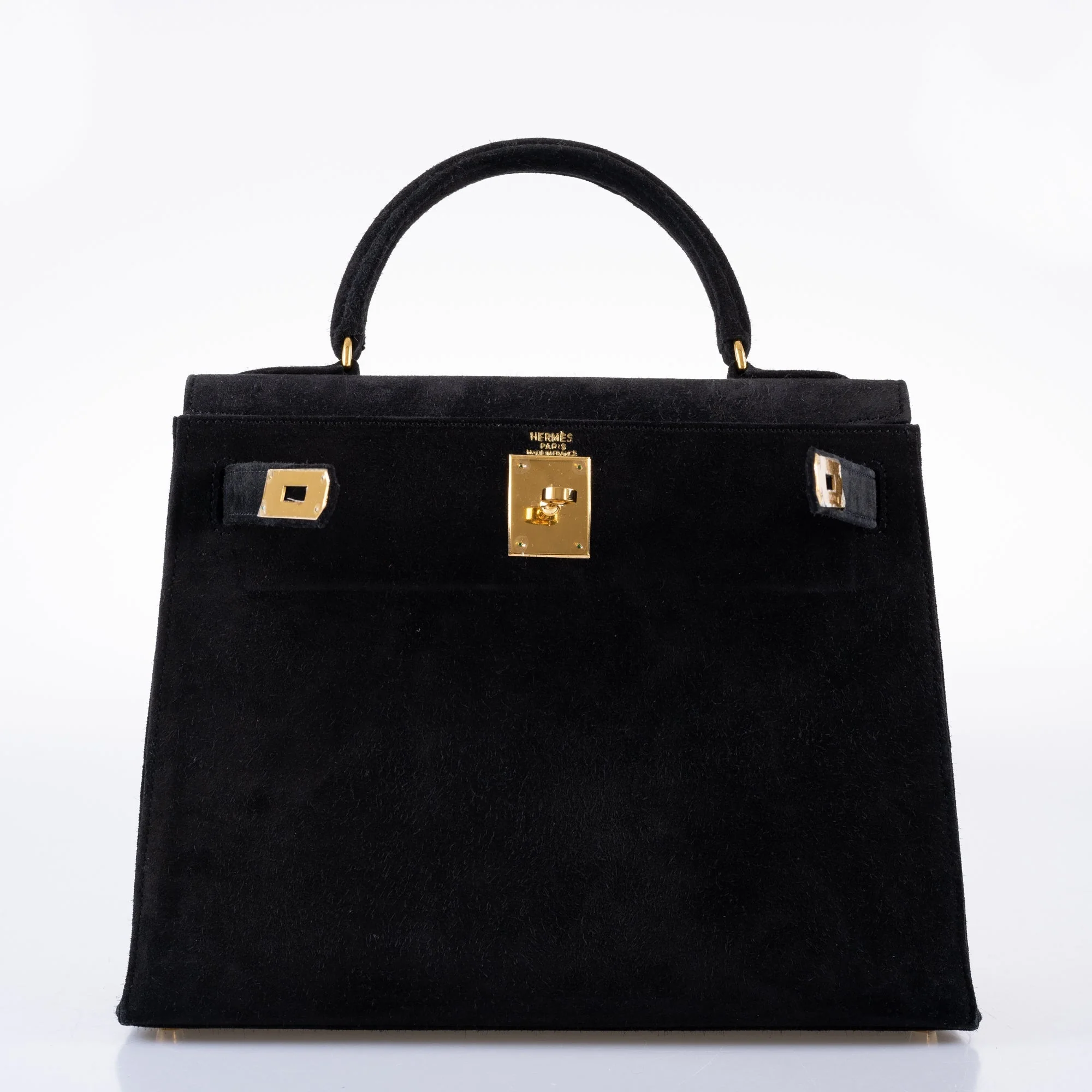 Hermès Kelly 28 Sellier Black Doblis Suede Gold Hardware