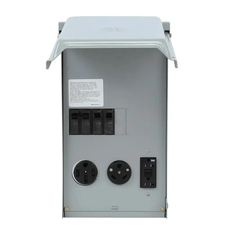 Weatherproof RV Power Distribution Panel – Dual 50A/30A Inlets, 20A GFCI Outlet, NEMA 3R Rated Enclosure