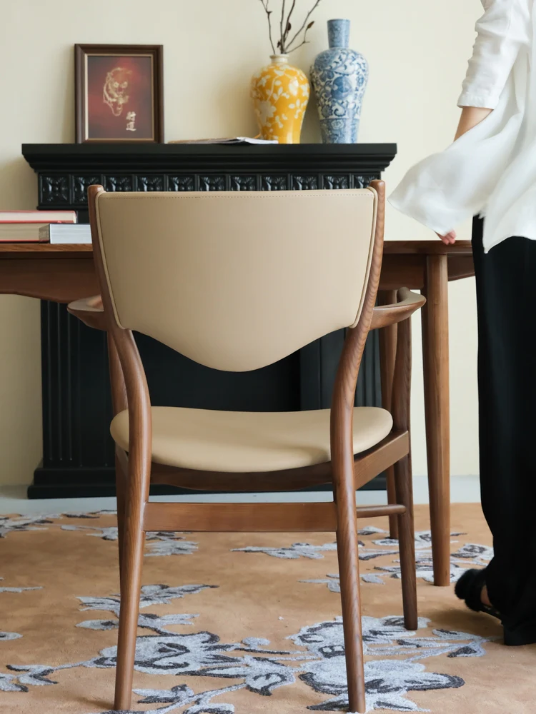 CH054 - Genuine Cowhide with Solid Wood! Danish Ergonomic Chair Italian Chair White Waxwood Dining Chair Leisure Chair