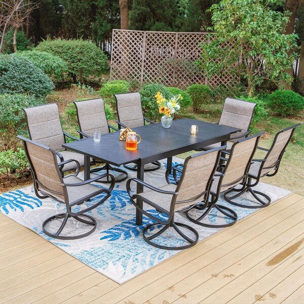 MAISON ARTS 7/9 Patio Dining Set,6/8 Sling Patio Swivel Dining Chairs and 1 Expandable Metal Dining Table