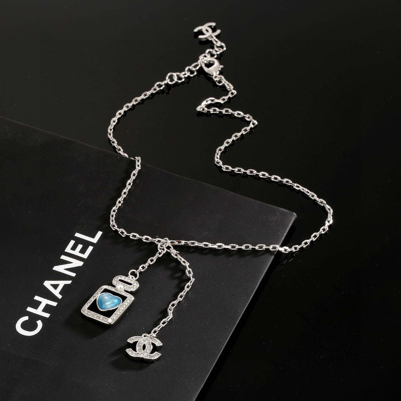 Chanel Blue Heart Perfume Bottle Necklace - cnluxepick