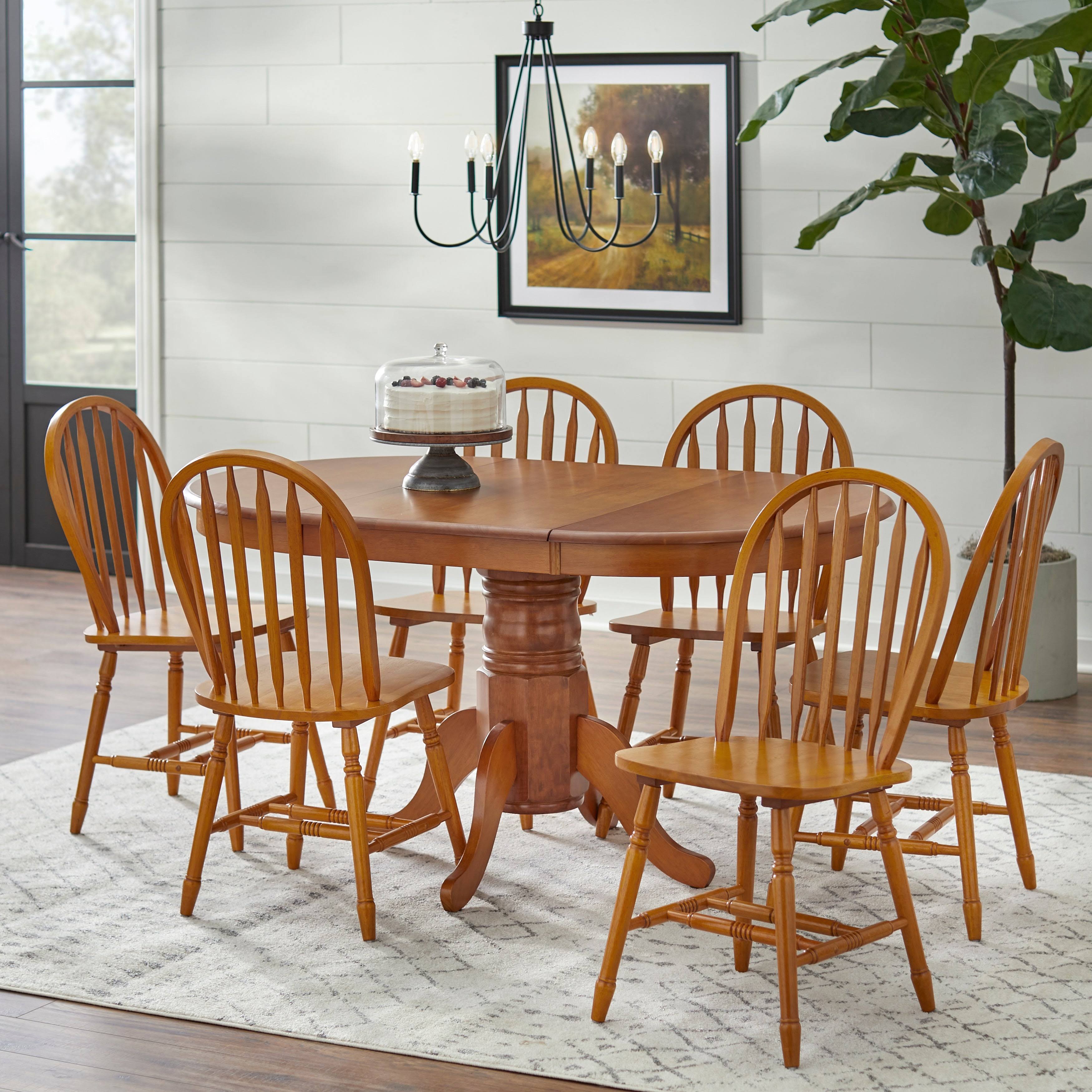 TMS 7 Piece Farmhouse Dining Set, Oak
