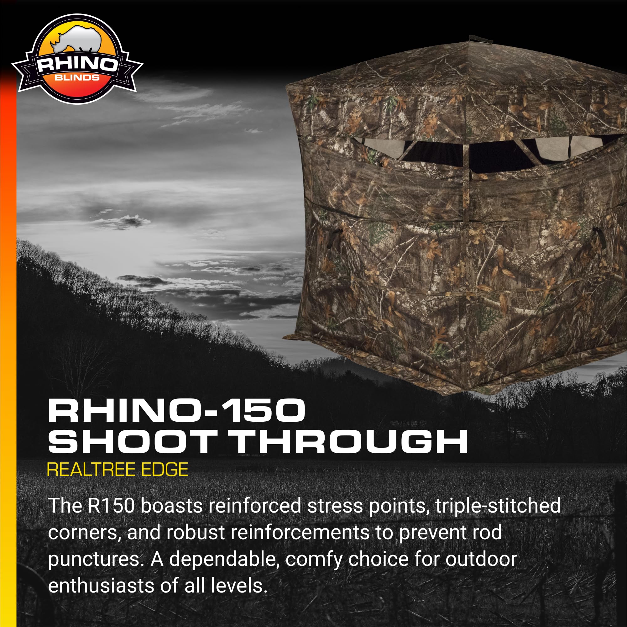 RHINO Blinds R150-RTE 3 Person Hunting Ground Blind, Realtree Edge