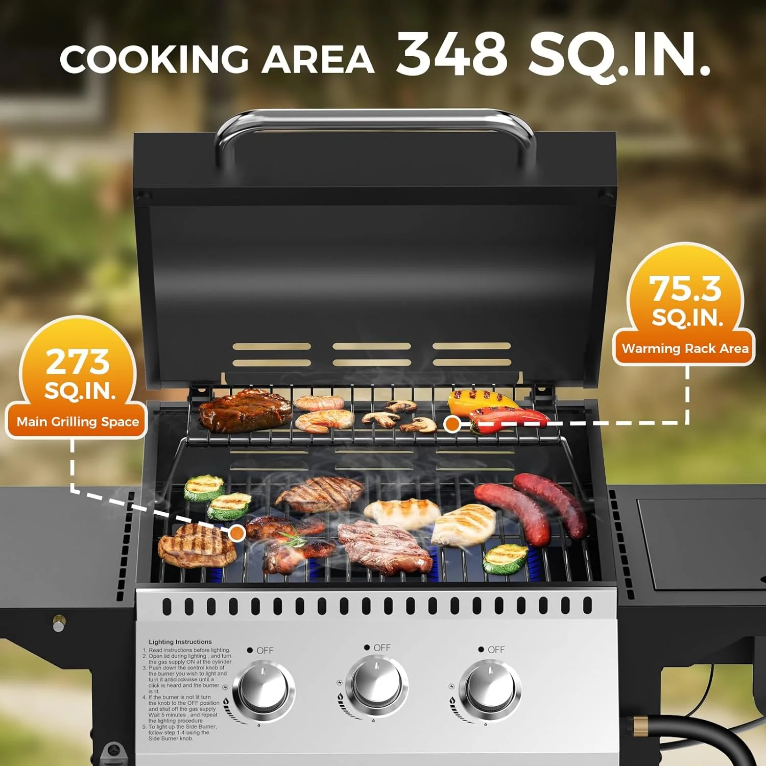 4-Burner Propane Gas Grill with Porcelain-Enameled Cast Iron Grates and Side Burne G0141A