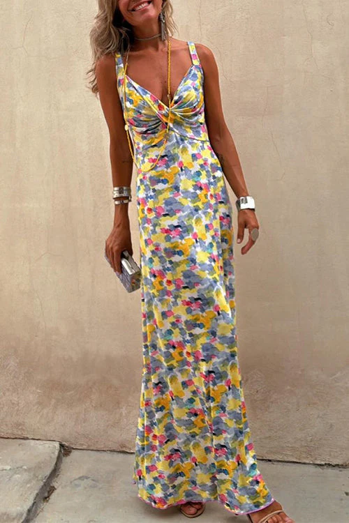 Abstract Print Halter Maxi DressClistos