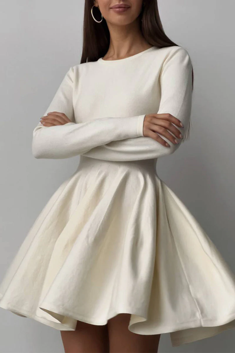 Ruched O-Neck Knit Sweater DressClistos