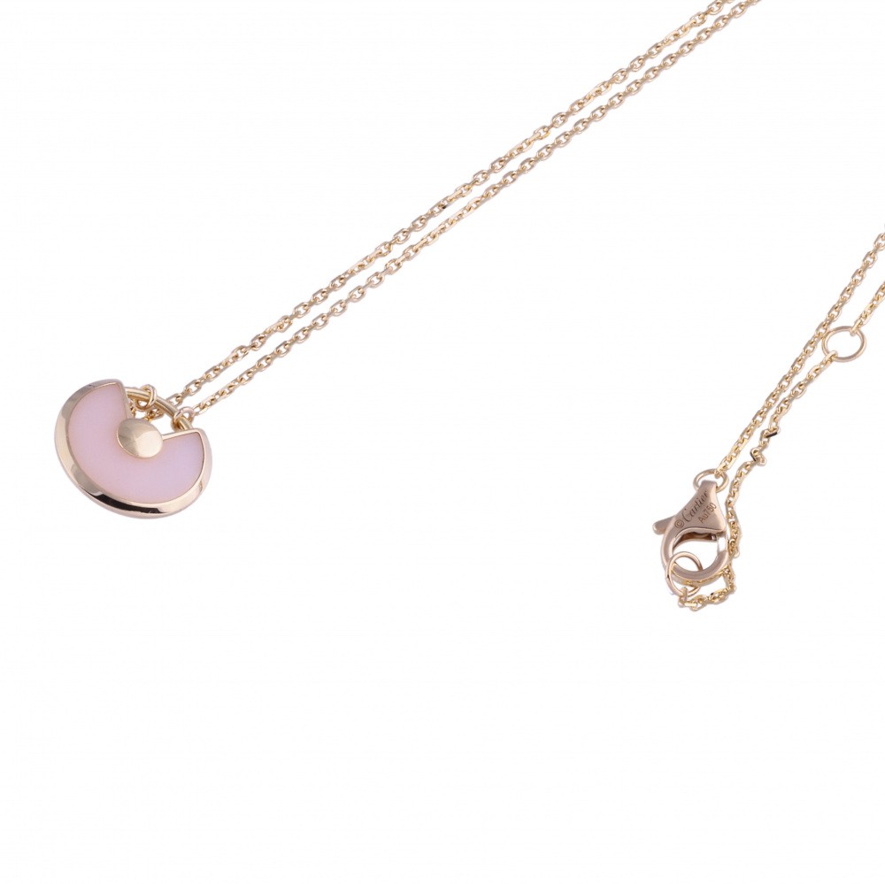 Cartier Amulet Diamond 1P Pink Opal Necklace 18K Rose Gold B7224519
