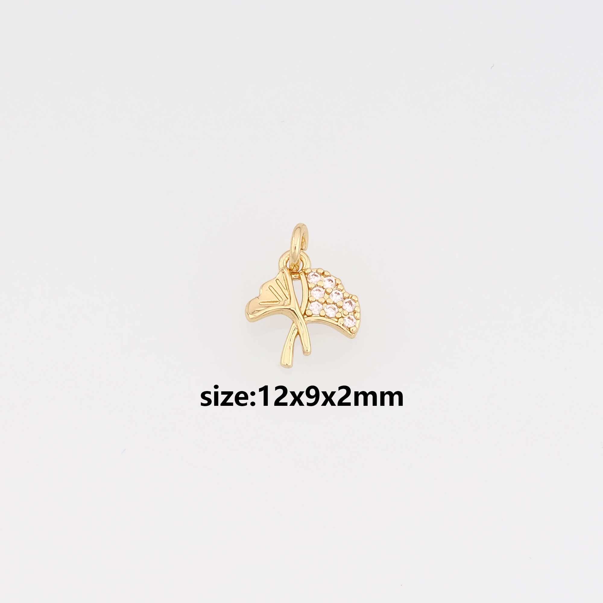 18K Gold Filled Ginkgo Leaf Pendant,CZ Micro Pave Ginkgo Leaf Charm Earrings Necklace for DIY Jewelry Making Supply