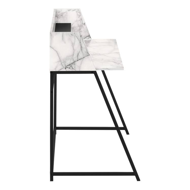 Monarch Computer Desk - 48x22L / White Marble-Look / Black Metal