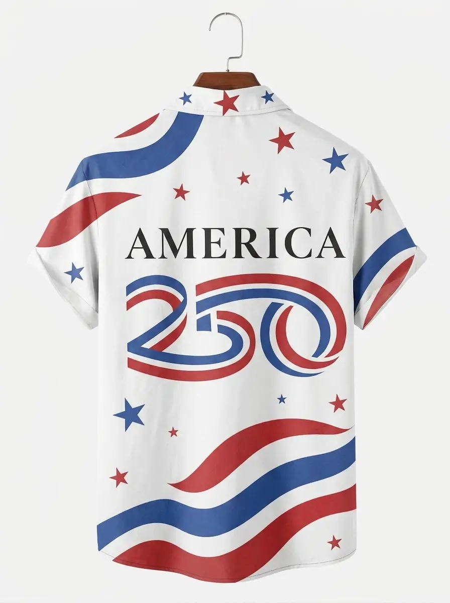Men's printed shirts, America 250 Star and Wave Aloha Shirt