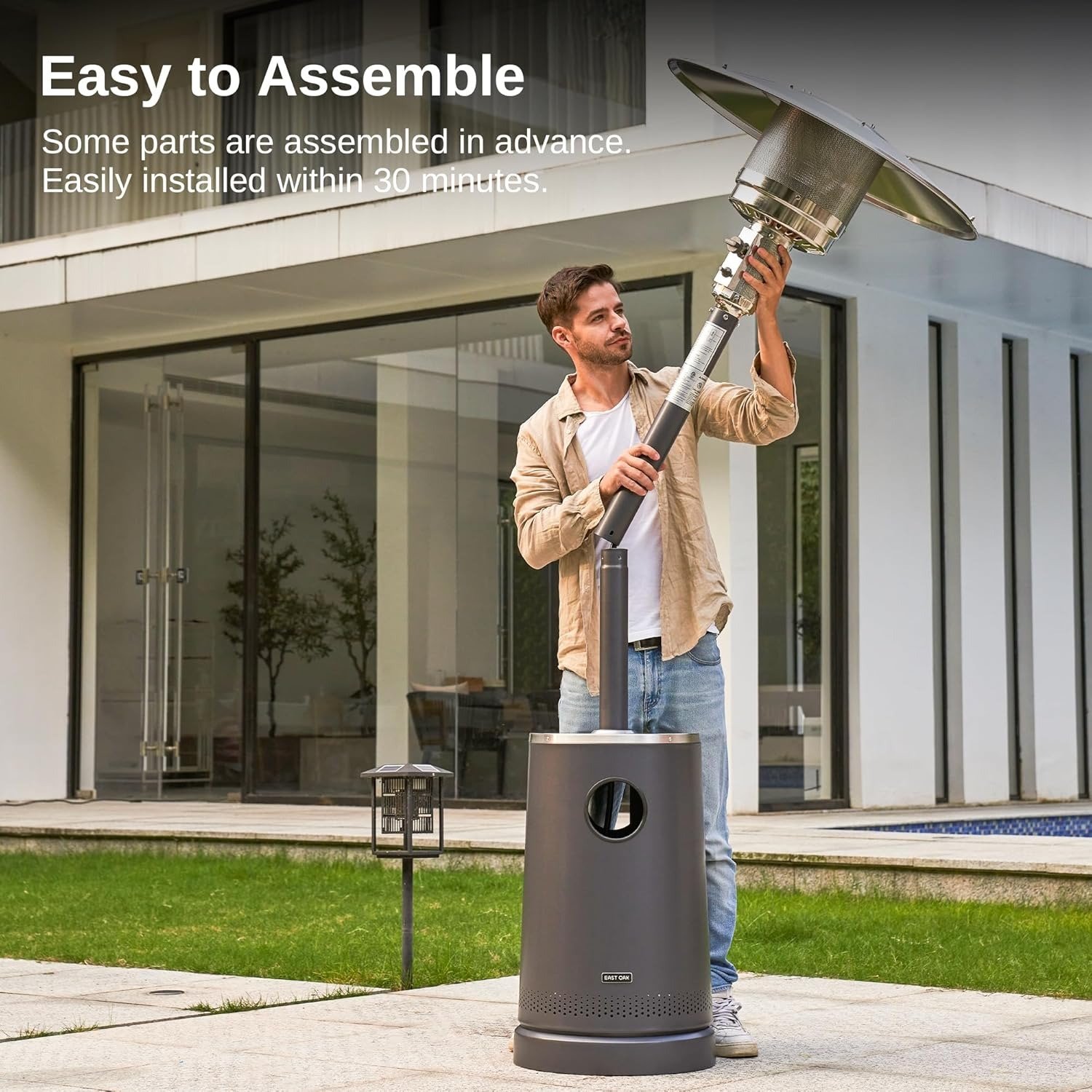 50000 BTU Outdoor Propane Patio Heater, Black Round Table Design with Double-Layer Burner & Wheels