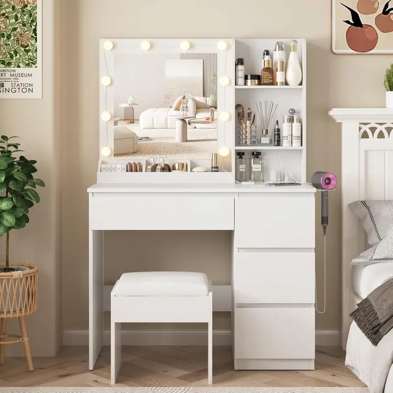 Vabches Dressing Table Set – Lighted Mirror, Ample Drawers, and Stylish Design