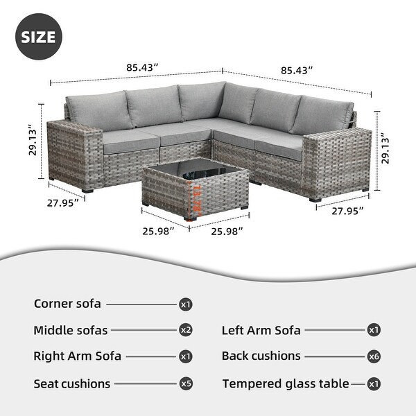 OVIOS Patio Wicker Furniture Wide Arm 6piece Set with Table