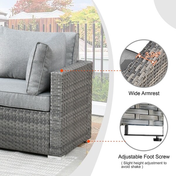 HOOOWOOO 8piece Patio Furniture Set Wicker Sectional Sofa with Fire Pit Table