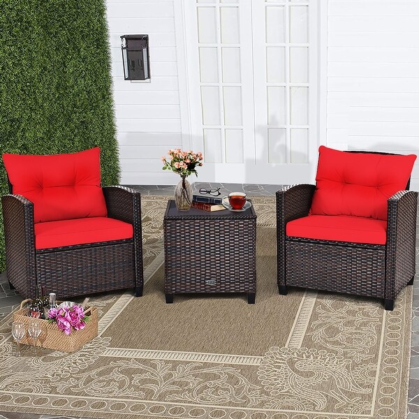 Costway 3PCS Patio Rattan Furniture Set Cushioned Conversation Set