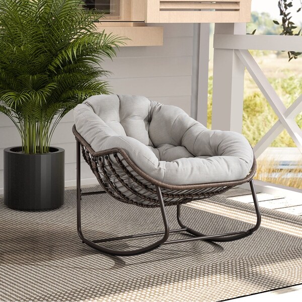 Outdoor rattan rocking chair,padded penguin rocking chair,lounge chair Outdoor for Front Porch,Living Room,Patio,Garden