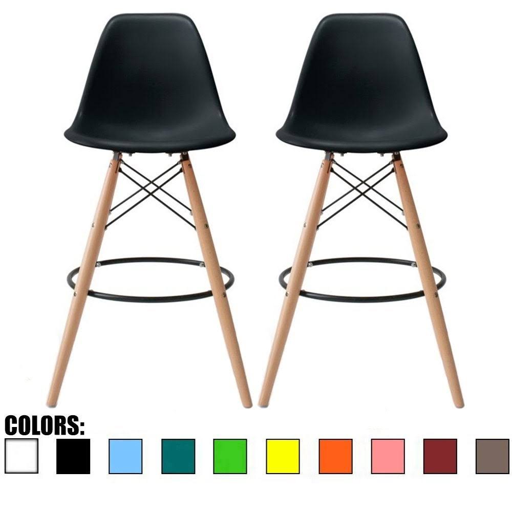 2xhome Set of 2 Modern 28x22 Color Seat Height Dsw Molded Armless Plastic Counter Bar Stool Natural Wood Eiffel Dowel Legs Kitch