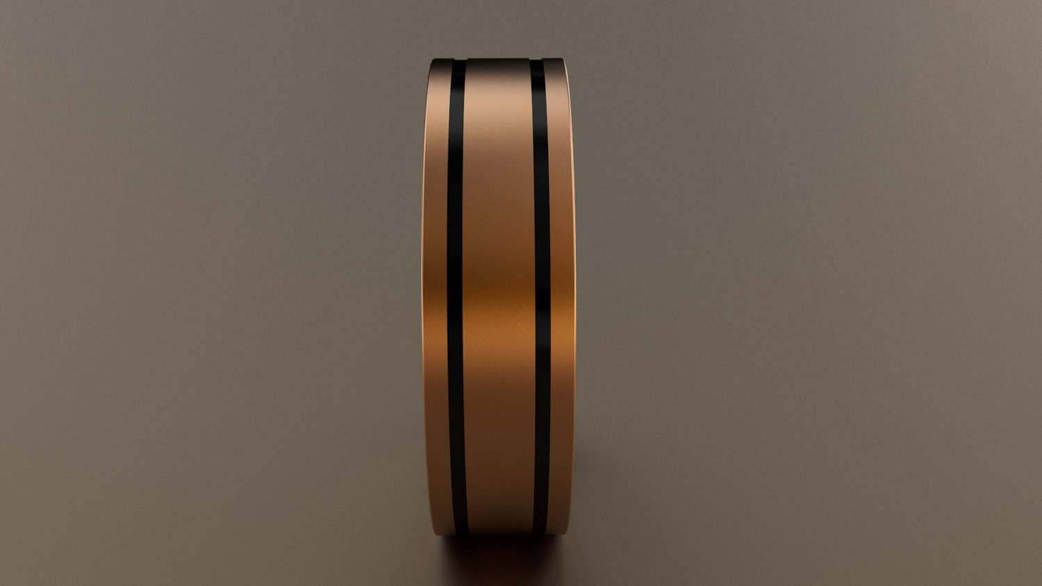 Brushed Rose Gold 6mm Double Black Groove Wedding Band 14kt / 8.75