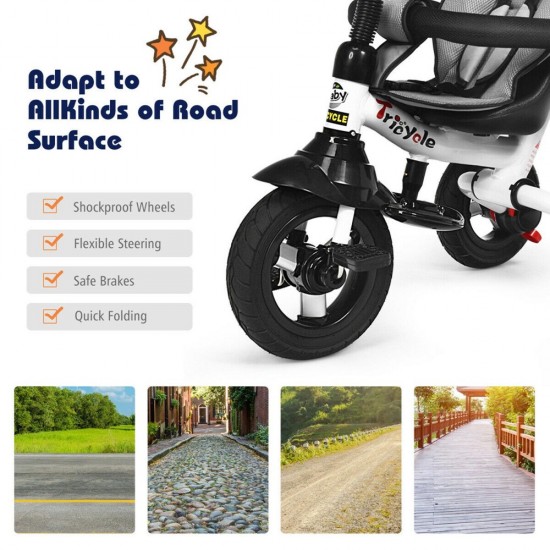 6-In-1 Kids Baby Pushing Tricycle Detachable Bike w/ Canopy Bag