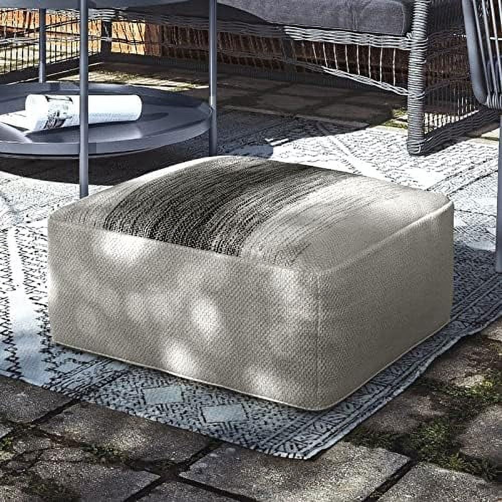 Boho Square Pouf Ottoman, Small Hand Knitted Hassock Footrest For Living Room, Cotton Woven Bean Bag Foot Stool For Couch, White And Gray Cloth Puff Chair For Floor, 20