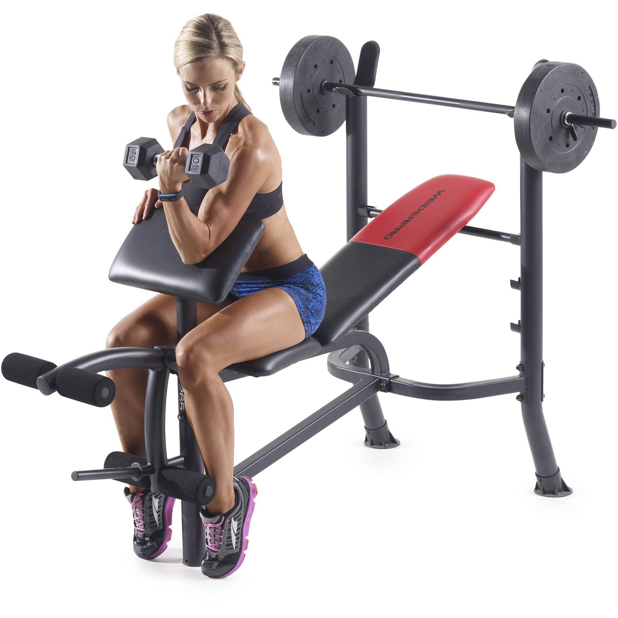 Weider Pro 265 Standard Bench with Vinyl Weight Set, Gray