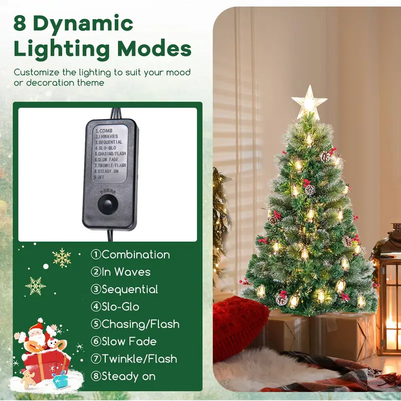 Pre-Lit Fiber Optic Christmas Tree – Snow-Dusted Artificial Tree with Warm White LED Lights