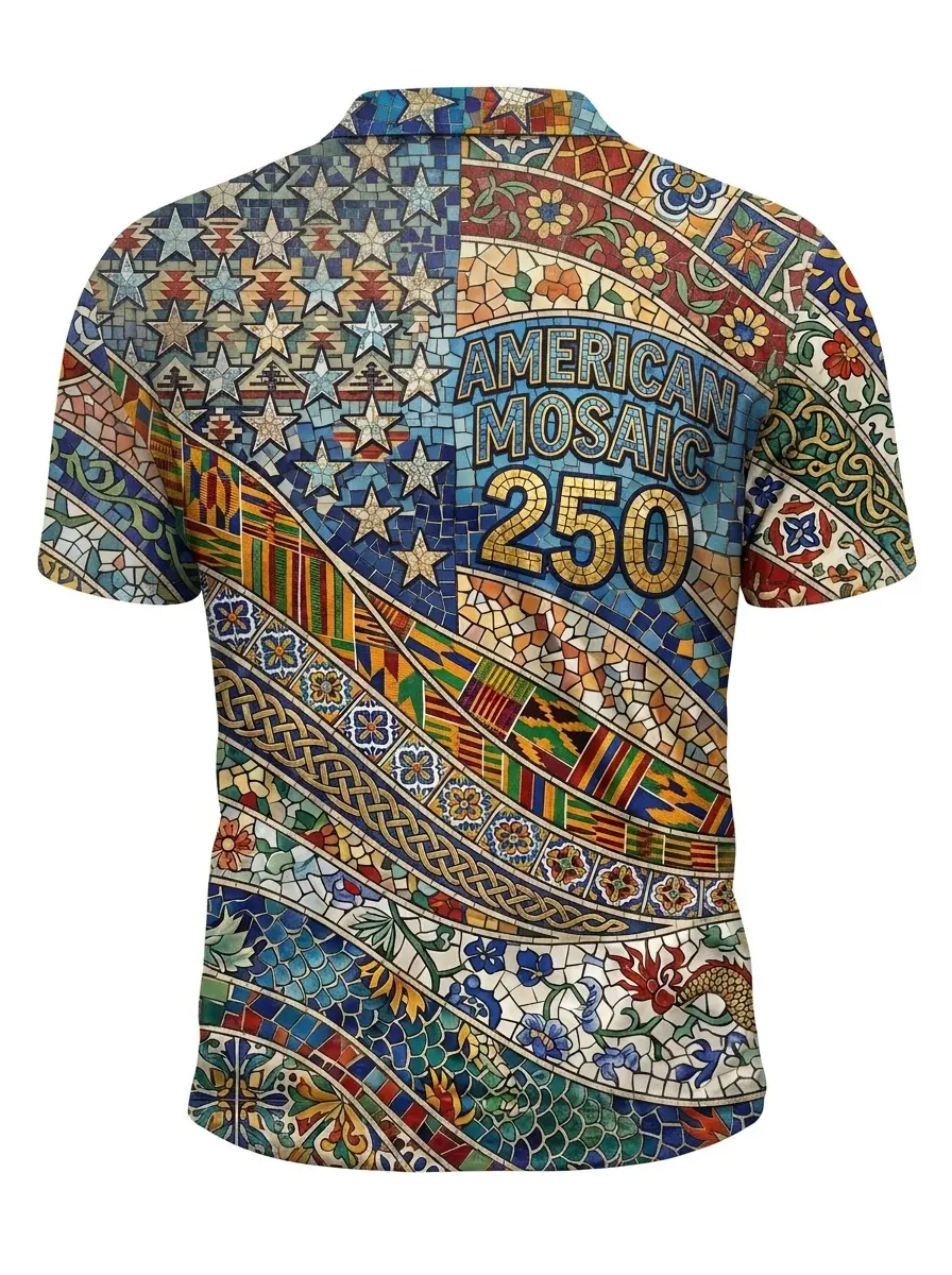 Moisture Wicking Golf Polo 3D American Mosaic 250 Colorful Tile Art Button Short Sleeve Golf Polo Shirt