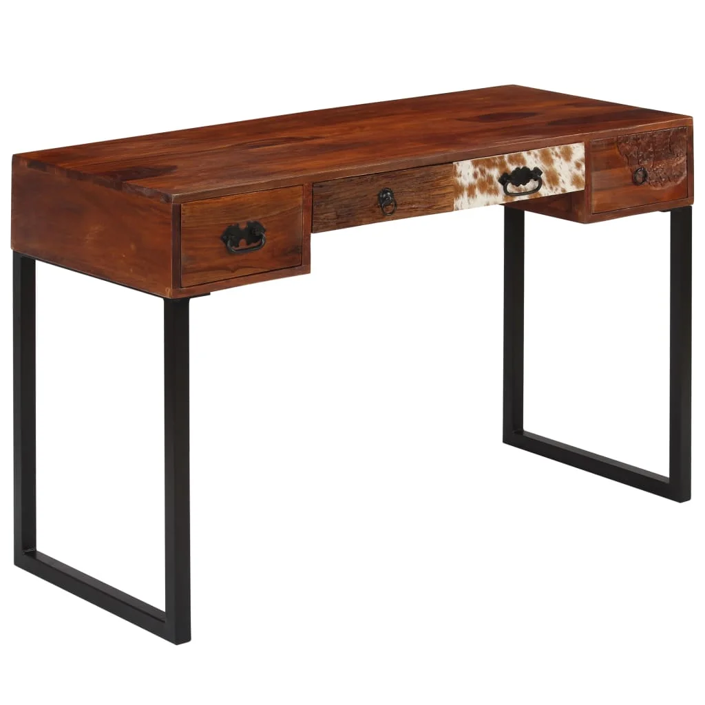Desk Solid Sheesham Wood and Real Leather 46.1